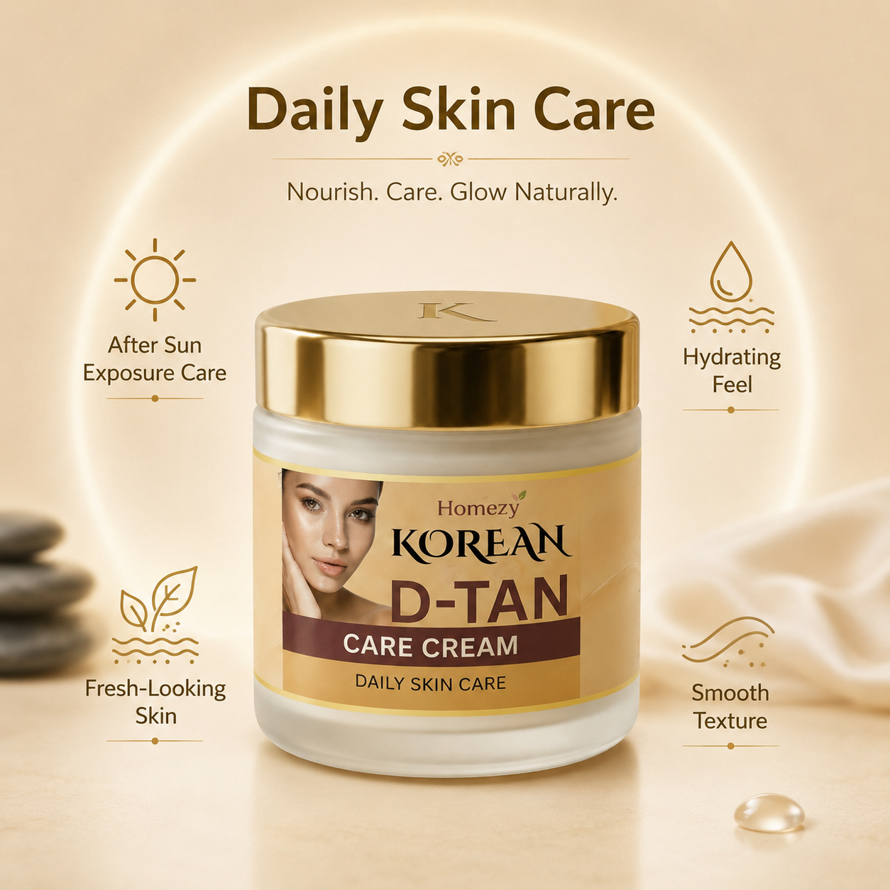 Homezy Korean D-Tan Care Cream – After Sun Exposure Skin Care | Face & Body Cream (100g)