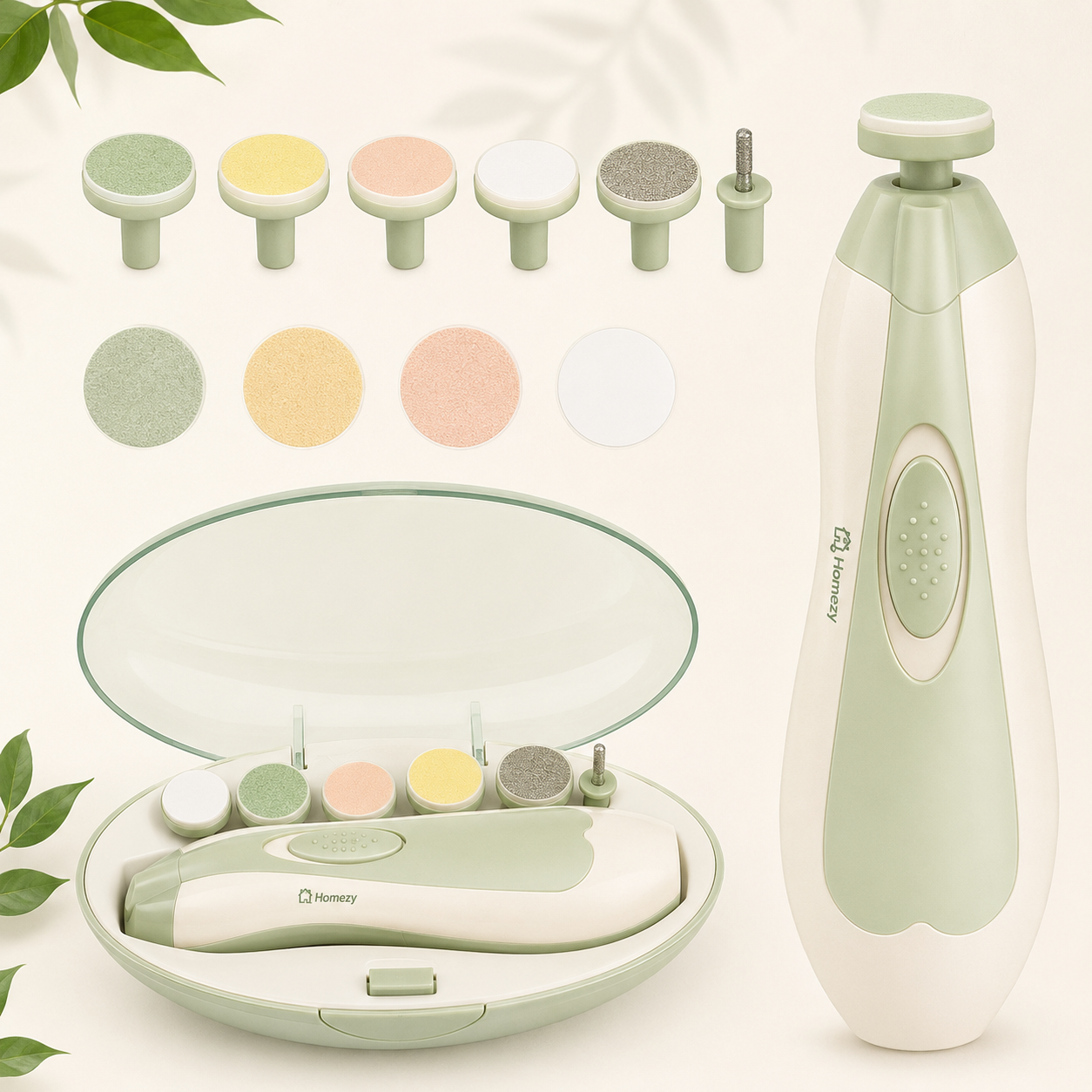 Homezy Smart Electric Baby Nail Trimmer – Safe & Gentle Nail Care Kit with LED Light and 6 Grinding Heads for Babies, Kids & Adults