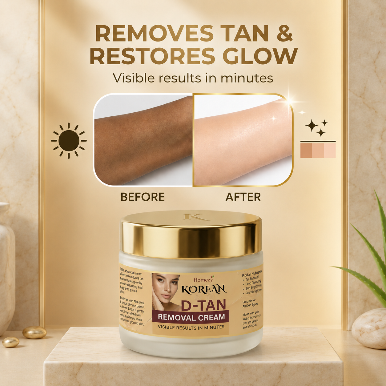 Homezy Korean D-Tan Care Cream – After Sun Exposure Skin Care | Face & Body Cream (100g)